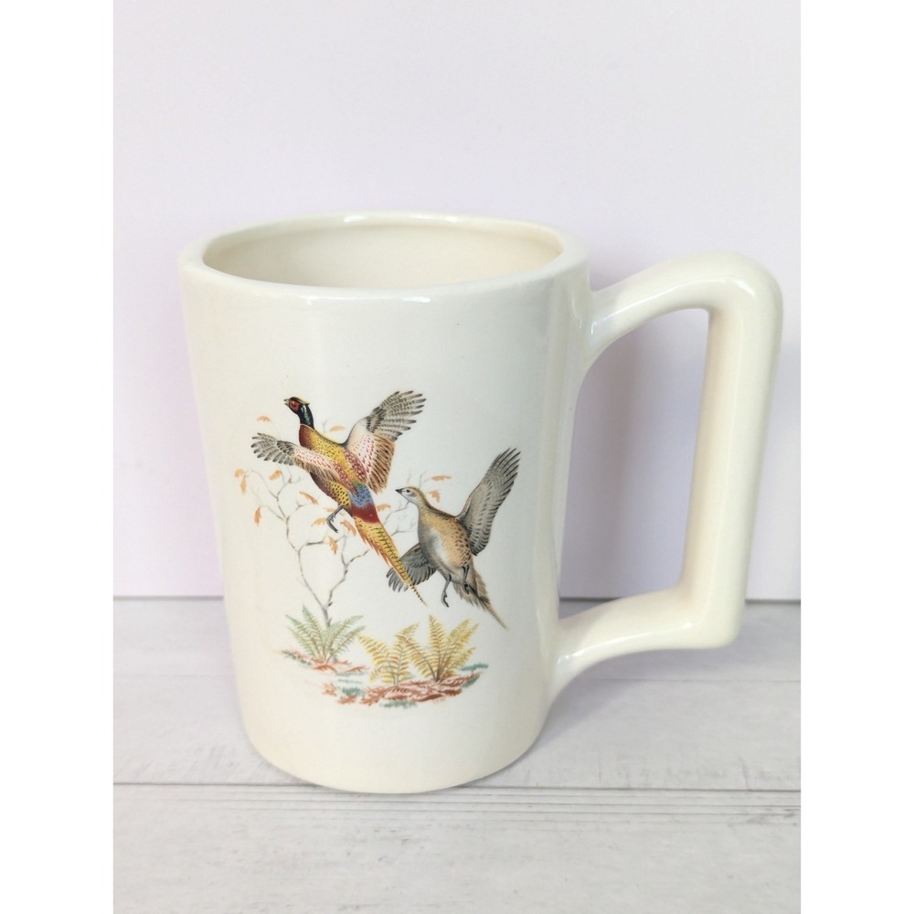 Vintage Arnels Pottery Pheasant Wild Birds Flying Game Mug Cup MCM 4.5" Tall